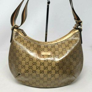 Authentic Gucci GG Brown Coated Canvas Gold Leather Cross Body Shoulder Hand Bag